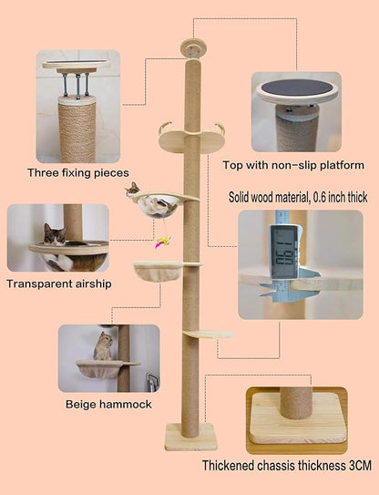Floor-to-Ceiling Cat Tree with Natural Sisal Rope Scratching Post - Image 6