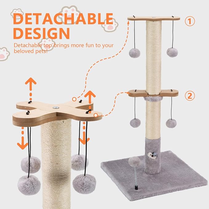 PAWSFANS Cat Scratching Post for Indoor Cats and Kittens, 30inches Tall Sisal - Image 7