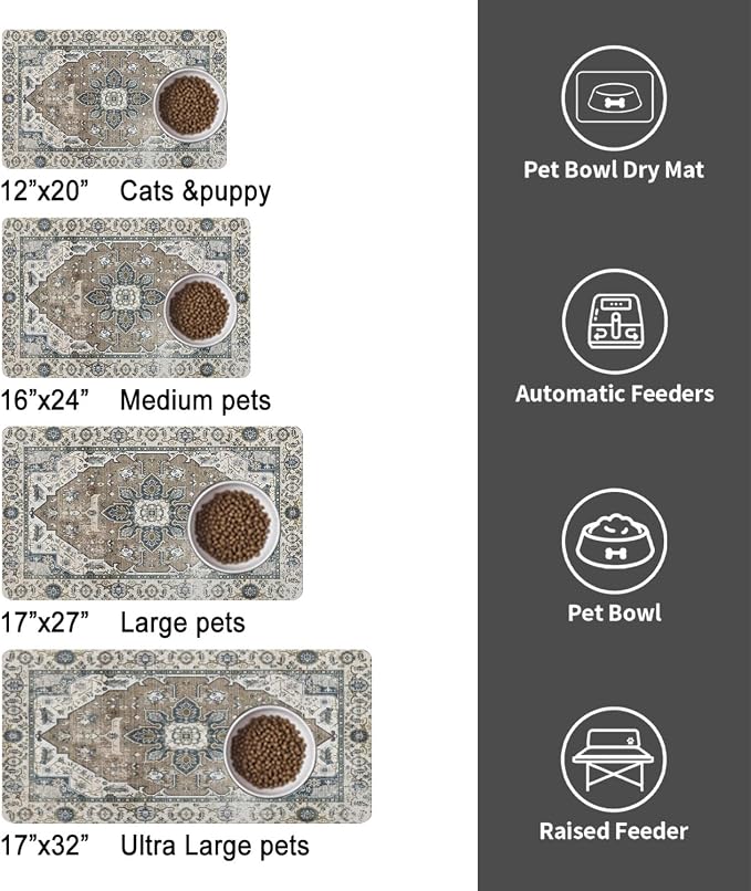 Dog Food Mats for Floors, Absorbent and Quick-Drying Pet Cat Food Mat, - Image 6