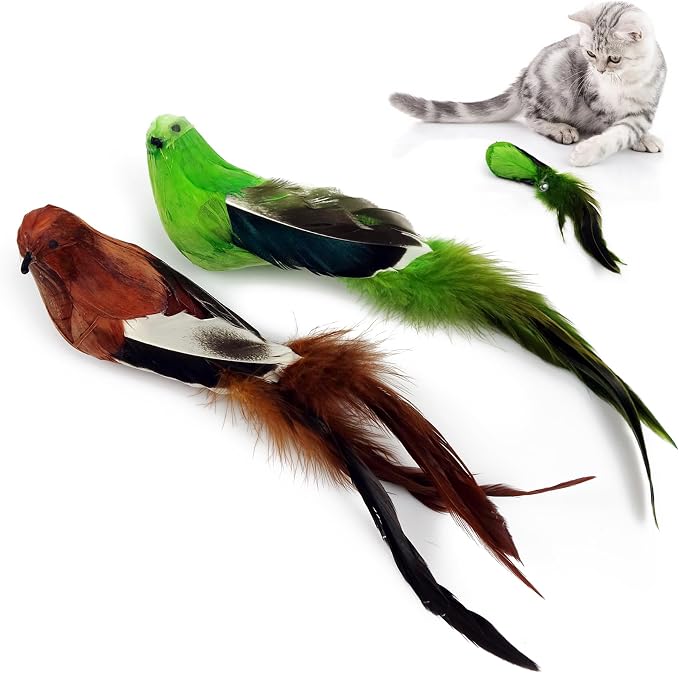 TTcat 2 Pcs Real Feather Cat Bird Toys Realistic Simulation Bird Cat Toys by TTCAT