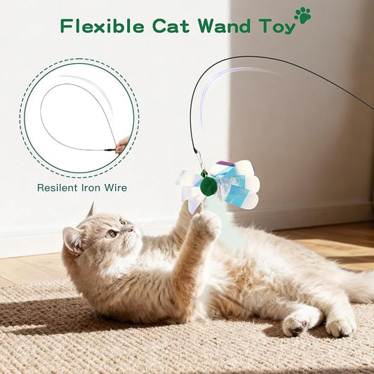 Pawaboo Feather Teaser Cat Toy, Interactive Feather Wand Cats Toy Flying - Image 2