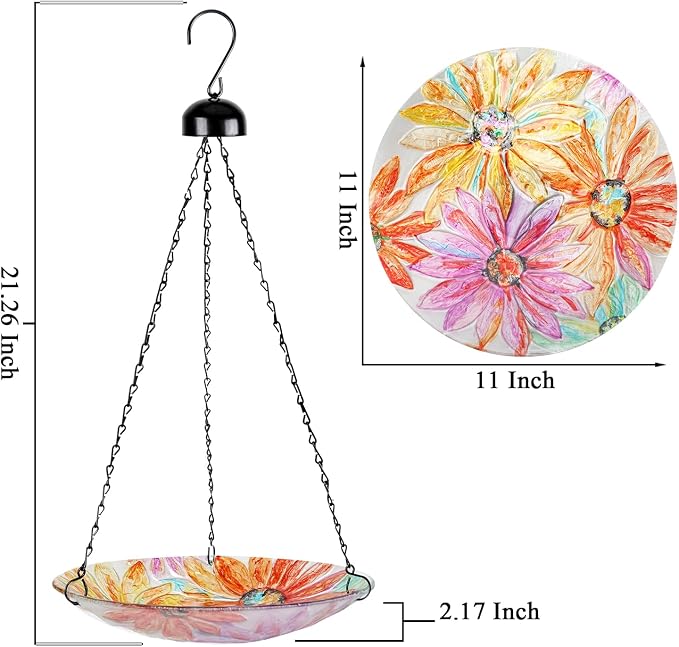 VCUTEKA Hanging Bird Bath, Glass Bird Baths - Image 6