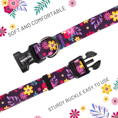 QQPETS Adjustable Soft Dog Collar: Print Flower Pink Multicolor Cute Patterns - Image 3