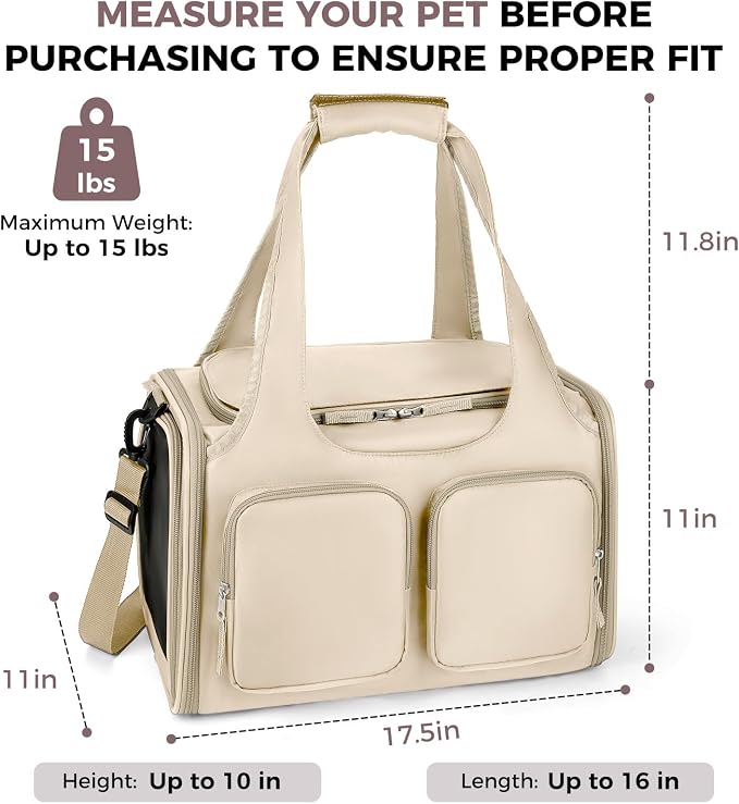 Dog, Cat Carrier for Pets Up to 15 Lbs, Airline Approved Collapsible Soft-Sided - Image 2