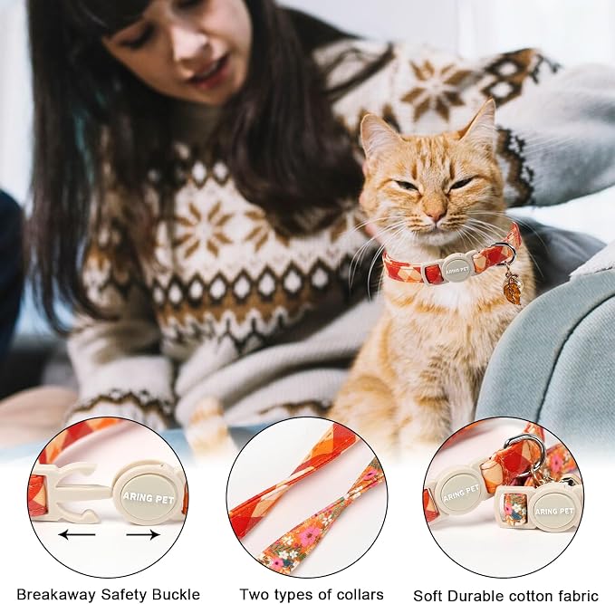 ARING PET 2 Pack Cat Collars, Breakaway Cotton Fall Halloween Kitten Collar - Image 5