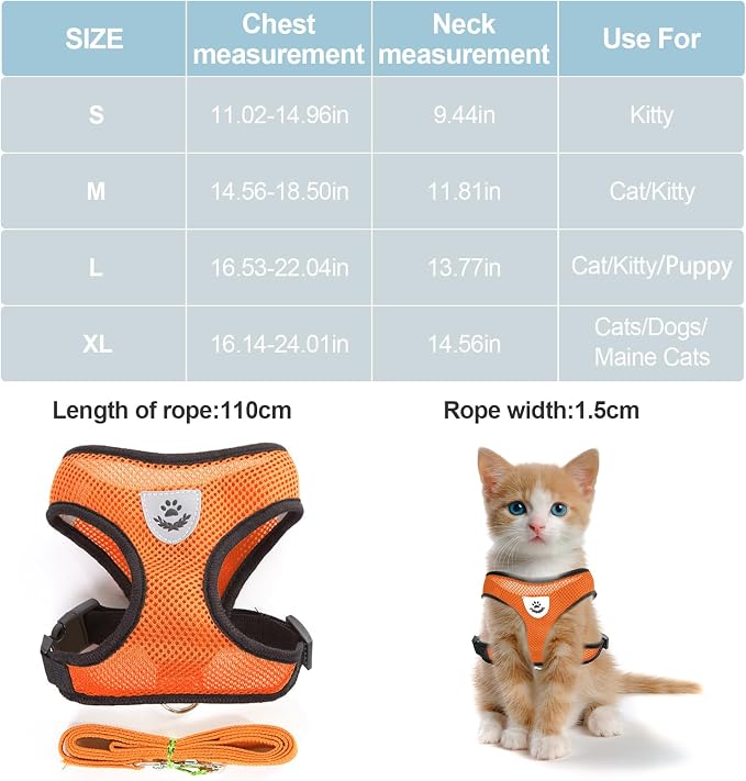 shudyear Summer cat Chest Harness and Leash, Anti-Escape Adjustable Soft mesh - Image 2