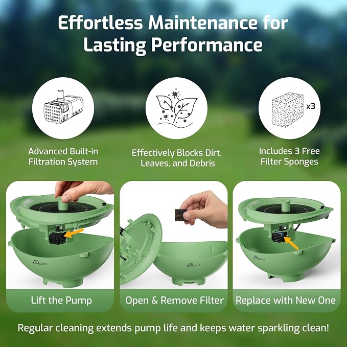 Solar Bird Bath with Fountain and Battery Backup, 3-in-1 Hanging or - Image 6