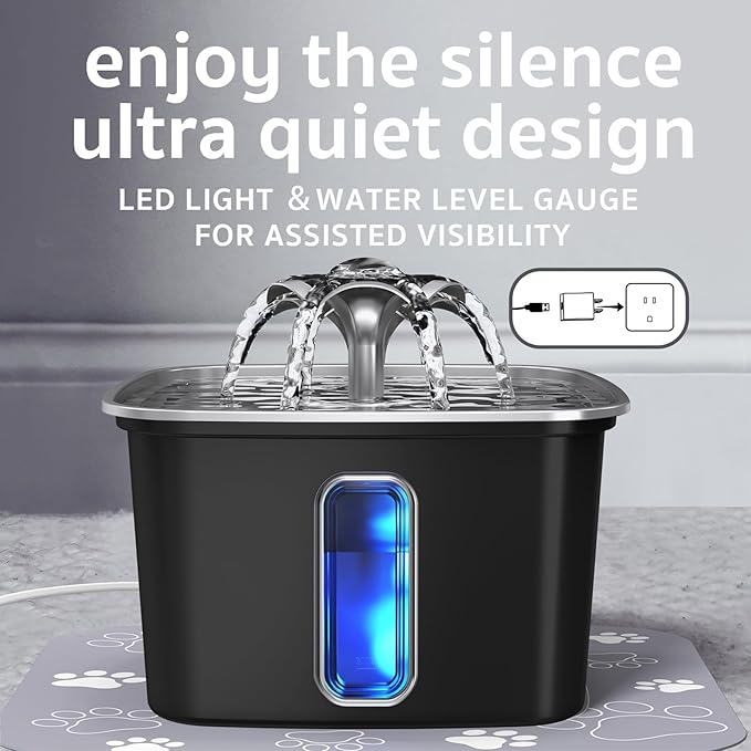 Veken Innovation Award Winner Stainless Steel Cat Water Fountain, 108oz/3.2L - Image 4
