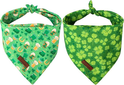 ARING PET St Patrick's Dog Bandana 2 Pack-Green Clovers Dog Bandanas, by ARINGPET