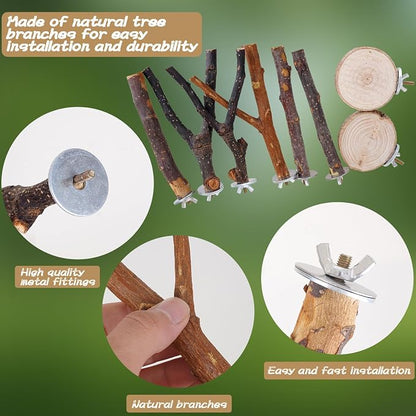 Libiline 8 Pieces Bird Perch Natural Wooden Parrot Perch Stand Fork Toys - Image 5
