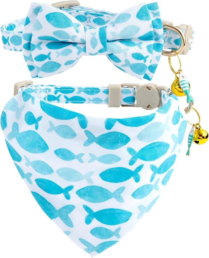 Faygarsle 2 Pack Fish Pattern Cat Collar Set by Faygarsle
