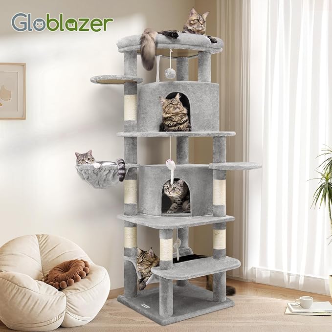 Globlazer Corner Cat Tree for Large Cats, 66inch Tall Curved Series Large Cat - Image 8