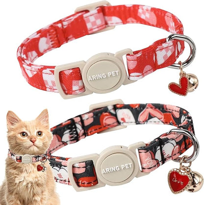 ARING PET 2 Pack Valentine's Day Cat Collars-Cute Heart Cat Collar Breakaway by ARINGPET