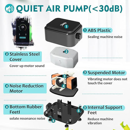 hygger Quiet <30dB Aquarium Air Pump, Adjustable Low Decibel Oxygen Fish Tank - Image 2
