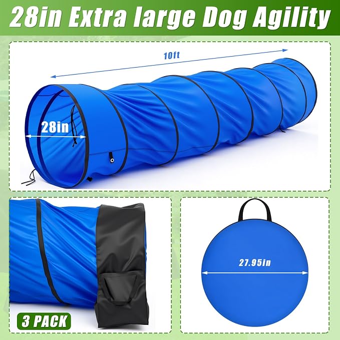 28 in 10 Foot Blue Extra Large Dog Agility Tunnel - Image 2