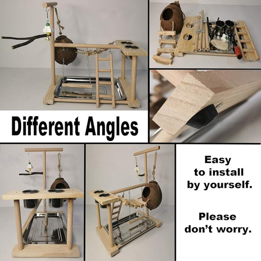 Parrots Playground Bird Play Stand Natural Wood Parrot Perch Gym Playpen - Image 2