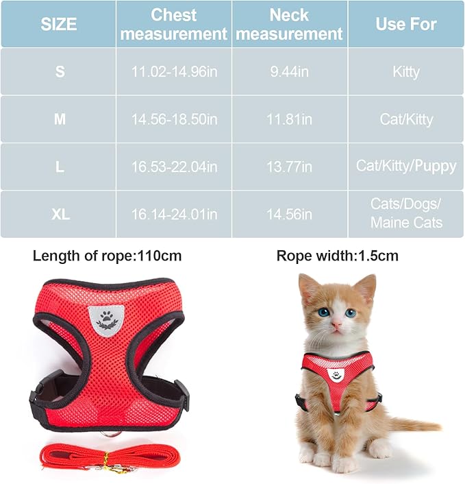 Shudyear Cat Harness and Leash, Adjustable Soft Mesh, Anti-Escape, Reflective - Image 2