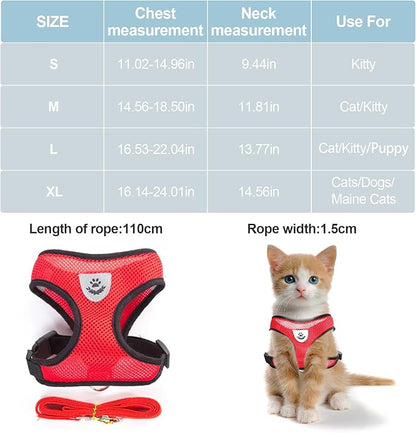 Shudyear Cat Harness and Leash, Adjustable Soft Mesh, Anti-Escape, Reflective - Image 2