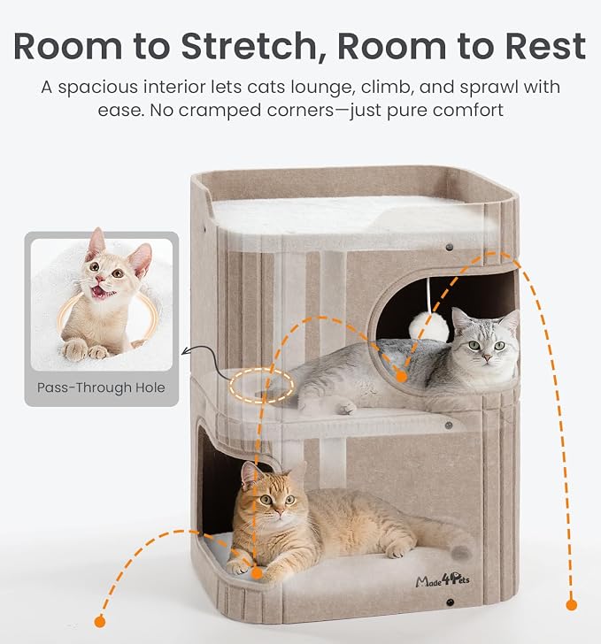Made4Pets Cat House for Indoor Use, 2-Storey Cube Bed Cave, Covered Hideaway - Image 6