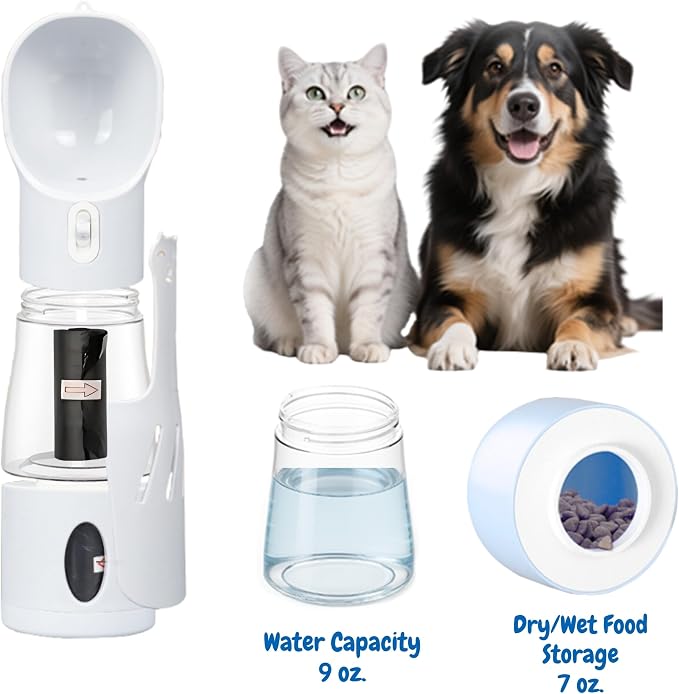 All-in-One Portable Dog Water Bottle, Food Dispenser, Poop Bag Dispenser - Image 2
