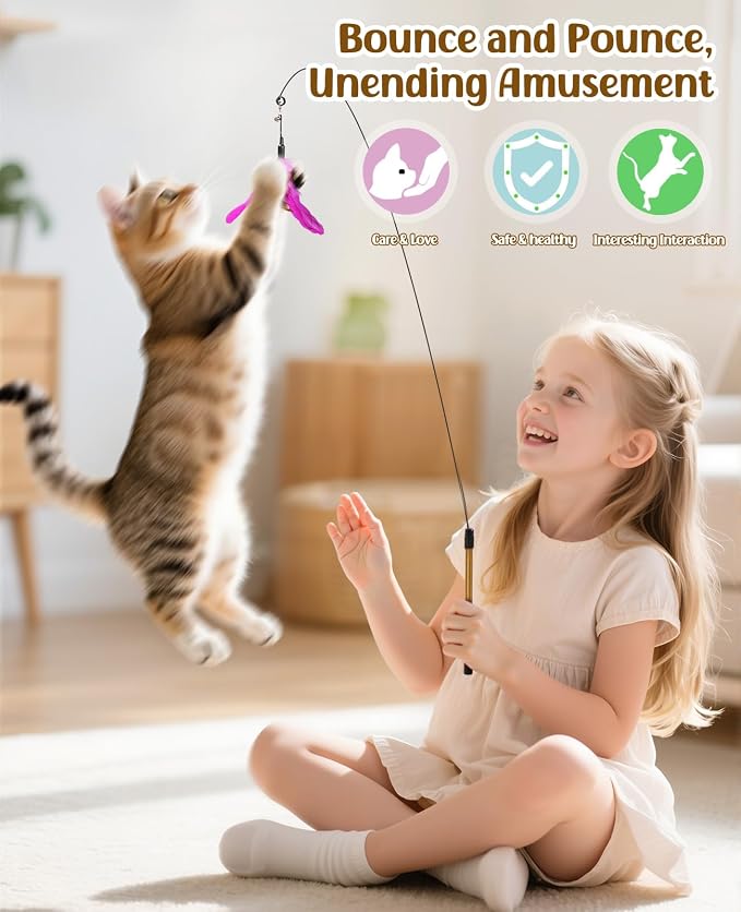 Pawaboo Feather Teaser Cat Toy, Interactive Feather Wand Cats Toy Flying - Image 5