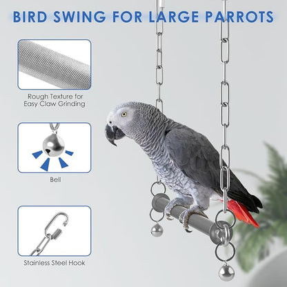 Stainless Steel Large Bird Swing, Hanging Heavy Duty Parrot Swings Perches - Image 4