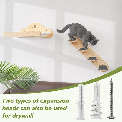 Wall Mounted Cat Hammock with 3 Climbing Steps, Pine Wood Cat Climbing Shelves - Image 5