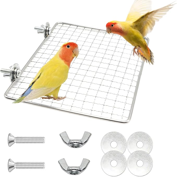 Stainless Steel Bird Perch for Cage, Open-Grid Easy Clean Parrot Perch Stand by FUATY