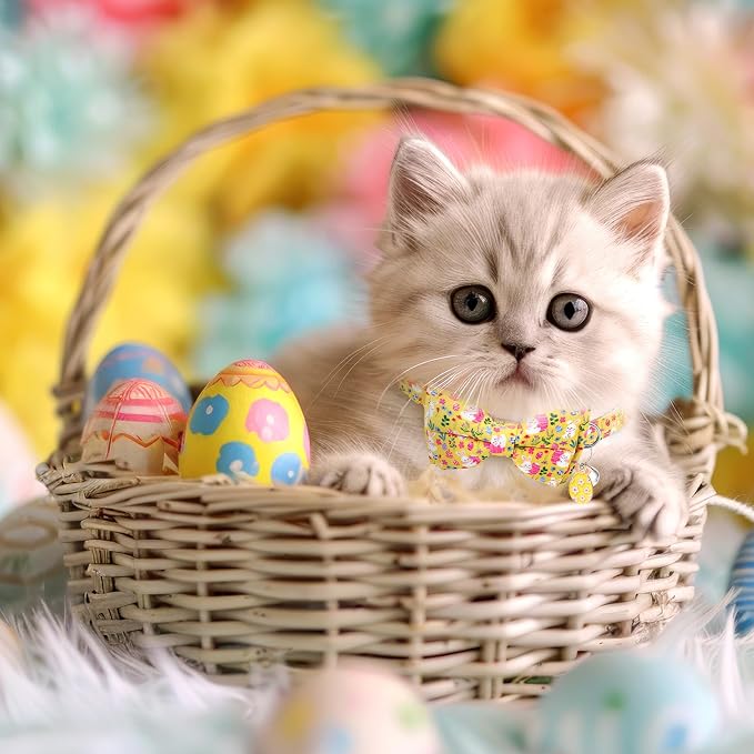 3 PCS Easter Cat Collars with Bow Tie and Bell, Spring Cat Collars Eggs Rabbit - Image 4