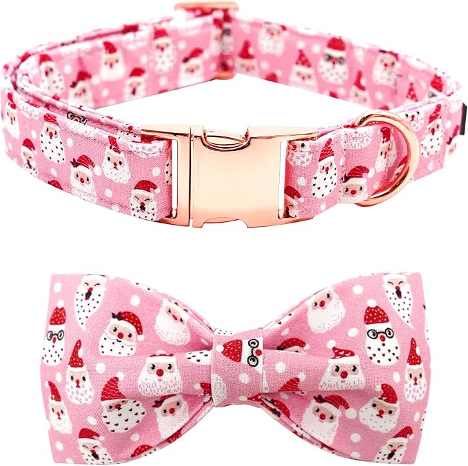 Dog Collar, Christmas Pink Santa Claus Cotton Pet Collar Bow Holiday Girl Boy by BoboRainbow