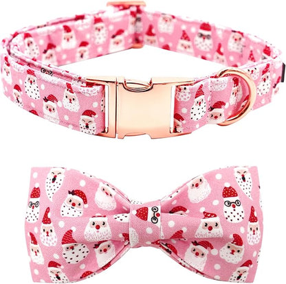 Dog Collar, Christmas Pink Santa Claus Cotton Pet Collar Bow Holiday Girl Boy by BoboRainbow