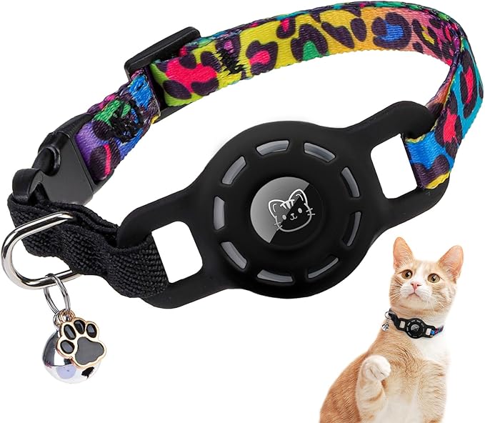 BINGPET AirTag Cat Collar with Bells, Upgraded Safety Elastic Cat Collar with by BINGPET