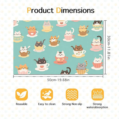 Cat Feedings Mats 20x12 inch Teacup Cat Print Pet Bowl Placemat Non Slip Mat - Image 6