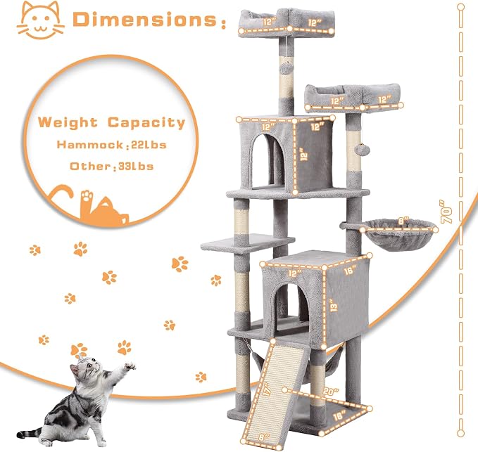 Cat Tree, 70-Inch Cat Tree Tower - Image 6