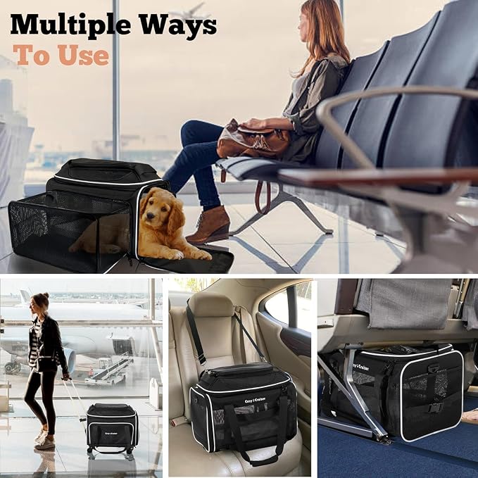 Airline Approved Top-Expanding Pet Carrier on Wheels- Extra Spacious Soft Lined - Image 3