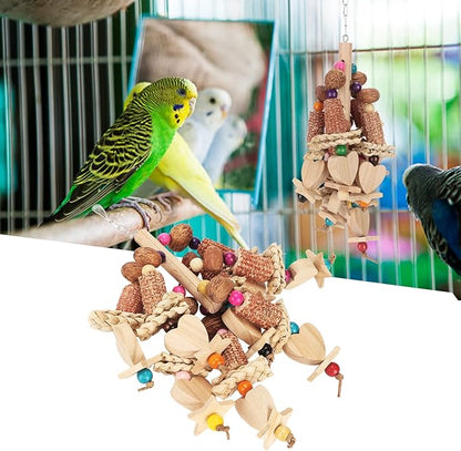 Wooden Bird Chew Toy, Edible Nuts, Vibrant Design, - Image 9