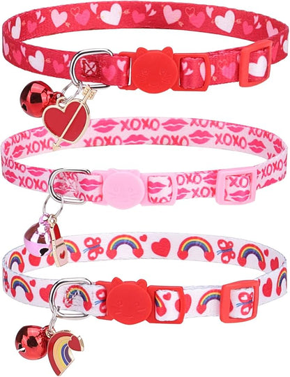 Breakaway Cat Collars with Bell & Cute Pendants, 3 Pack Safety Buckle Kitten by VKPETFR