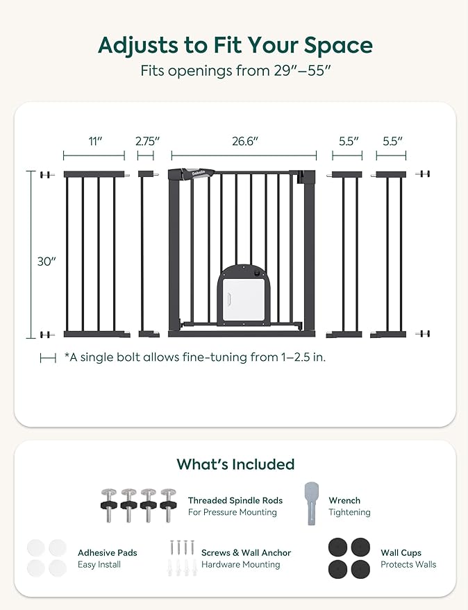 Babelio Baby Gate with Cat Door, CatPrivilege Ⅲ, Extra Wide 29-55" Cat Gate - Image 4