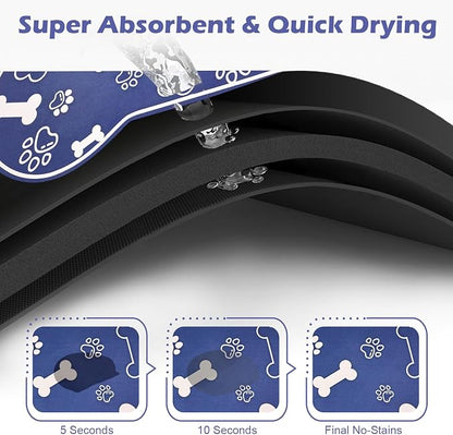 Dog Cat Mat for Food and Water, Rapid Absorbent Pet Feeding Mat, Bone Shaped - Image 2
