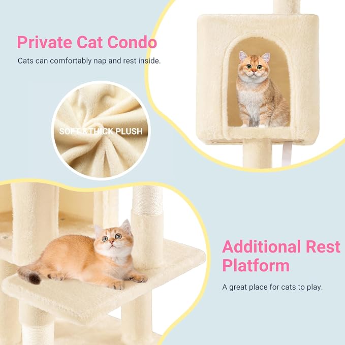 Allewie 29 Inches Cat Tree Tower/Plush Perches Platform/Condo/House/Sisal - Image 3