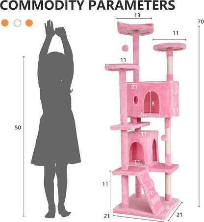70 Inch Pink Cat Tree, Tall Cat Tower - Image 6