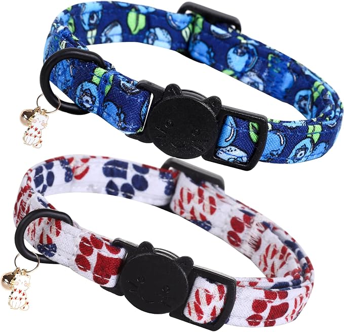 Elegant little tail 2 Pack Cat Collar- Blueberry Cotton Breakaway Cat Collars by Elegantlittletail