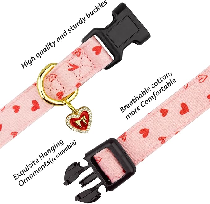 Cotton Handmade Dog Collar Cute and Distinctive Patterns Pink Strawberries - Image 2