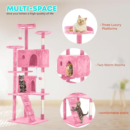 FDW | 70" Cat Tree Tower | Pink | Multi-Level Indoor Activity Center - Image 5