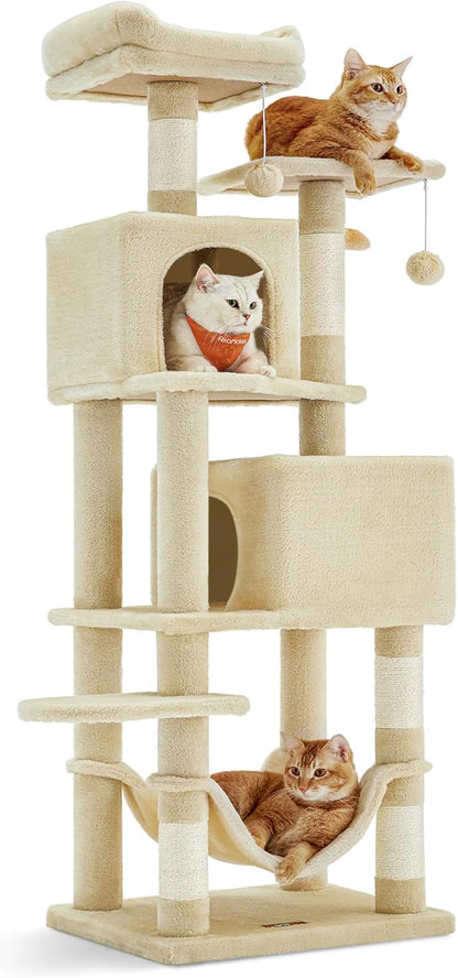 Feandrea Cat Tree, 59.5-Inch Tall Cat Tower, Plush Multi-Level Condo by FeandreabySONGMICSHOME