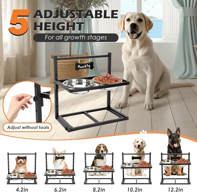 Elevated Dog Bowls with Slow Feeder Dog Bowls, 5 Height Adjustable Raised Bowl - Image 3