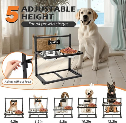 Elevated Dog Bowls with Slow Feeder Dog Bowls, 5 Height Adjustable Raised Bowl - Image 3