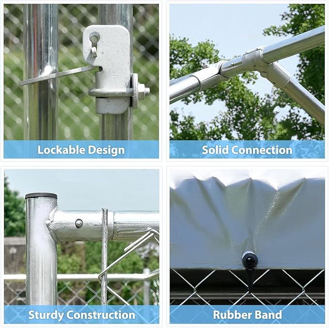 HITTITE Extra Large Outdoor Dog Kennel, Galvanized Chain Link Dog Runs - Image 5