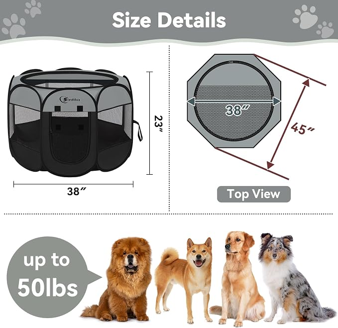 Dark Grey Puppy Playpen for Large Dog Cat, Dogs Tent Crates Cage Indoor/Outdoor - Image 8
