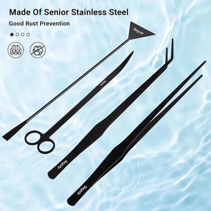Segarty Longer Aquarium Aquascaping Tools, 4 in 1 Stainless Steel Black - Image 3